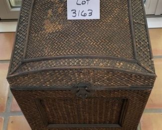 LLot 3163. $40.00  Cute wicker trunk with hinged lid.  Great for storage or decor. 	17"W x 15"D x 23"H.    Store your blankets or magazines.  
