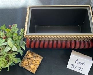 Lot 3171.   $38.00  Asian influence Trinket or shelf storage box by Seabrook and a cute 4" square resin box with greenery  This box is heavy and solid.	
