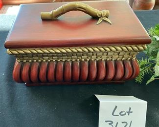 Lot 1371. $38.00  Asian influence Trinket or shelf storage box by Seabrook and a cute 4" square resin box with greenery  This box is heavy and solid.	