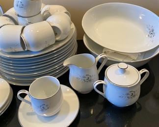 Lot 3227.  $425.00  Perfect for Thanksgiving, Sango "Morena" fine china - Huge Lot. 90 pieces in perfect condition. 11 dinner plates, 12 of each, lunch plate, B&B plate, soup bowls, berry bowls, cups, saucers; 1 each creamer, sugar bowl, gravy boat with underplate, 19.5" oval veggie dish, round 9.75" bowl, Small oval platter 12", Large oval platter 16".  Nice neutral pattern that even the Millennials will love!  	