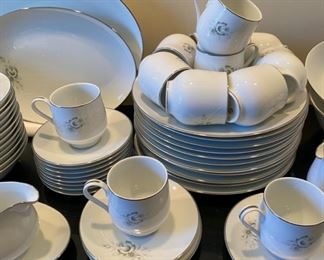 Lot 3227.  $425.00  Perfect for Thanksgiving, Sango "Morena" fine china - Huge Lot. 90 pieces in perfect condition. 11 dinner plates, 12 of each, lunch plate, B&B plate, soup bowls, berry bowls, cups, saucers; 1 each creamer, sugar bowl, gravy boat with underplate, 19.5" oval veggie dish, round 9.75" bowl, Small oval platter 12", Large oval platter 16".  Nice neutral pattern that even the Millennials will love!  	