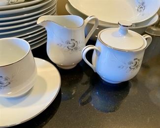 Lot 3227.  $425.00  Perfect for Thanksgiving, Sango "Morena" fine china - Huge Lot. 90 pieces in perfect condition. 11 dinner plates, 12 of each, lunch plate, B&B plate, soup bowls, berry bowls, cups, saucers; 1 each creamer, sugar bowl, gravy boat with underplate, 19.5" oval veggie dish, round 9.75" bowl, Small oval platter 12", Large oval platter 16".  A nice neutral pattern that even the Millennials will love!  	