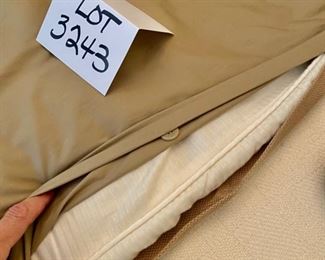 Lot 3243. $125.00  Nice Full/Queen bed linen set, Queen Duvet cover and inner duvet quilt, matching bed skirt,  5 decorative pillows.  All from the 'Khaki Collection by Calvin Klein. Great deal for this set. 