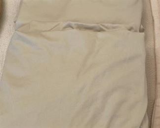 Lot 3243. $175.00  Nice Full/Queen bed linen set.  Wamsutta 100% cotton sheet set (full flat and fitted sheets and 1 pillowcase), Queen Duvet cover and inner duvet quilt, matching bed skirt,  5 decorative pillows.  All from the 'Khaki Collection by Calvin Klein. PLUS an bonus full cotton blanket from the Eddie  Bauer Home Collection.  Great deal for this set. Yes the bed is for sale as well	