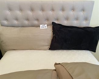 Lot 3243. $175.00  Nice Full/Queen bed linen set.  Wamsutta 100% cotton sheet set (full flat and fitted sheets and 1 pillowcase), Queen Duvet cover and inner duvet quilt, matching bed skirt,  5 decorative pillows.  All from the 'Khaki Collection by Calvin Klein. PLUS an bonus full cotton blanket from the Eddie  Bauer Home Collection.  Great deal for this set. Yes the bed is for sale as well	