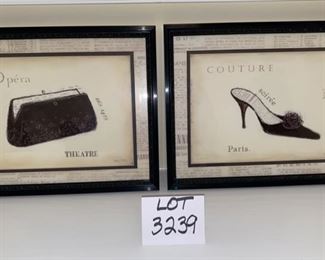 Lot 3239. $24.00  2 framed pictures, each is 16.5" x 13". titles 1- 'Opera Theatre' and 2- 'Couture Paris'.