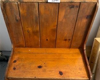 Lot 3261  $80.00  Vintage Bench with High Back Rest and made of Pine.  Painted or strip down to the bare wood.  It would make a great Mud Room or Entry Bench...	