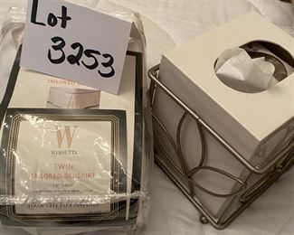 Lot 3253. $20.00 Wamsutta twin tailored Bedskirt & Kleenex box holder.		