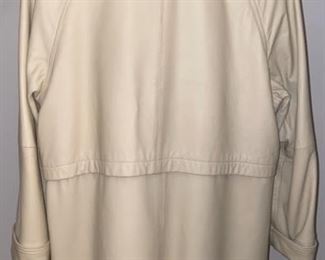 Lot 3256A $150.00 Gorgeous Tibor Leathers Cream Color Buttery Leather 3/4 Length Coat with zipout lining (3 Seasons) and Rabbit Fur Hood.  Size Medium. 
