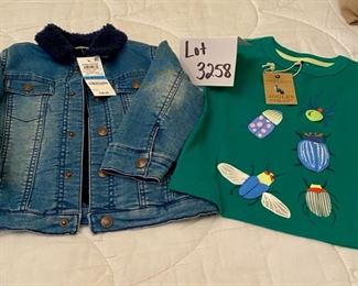 Lot 3258.  $32.00 Vintage children's clothing: 24 mos, Jean jacket w/ fleece collar and lining by 'First Impressions'; 'Joules T's' Bug T-shirt ; Counting with elmo and play cloth book		