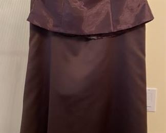 Lot 3259. $60.00  Chocolate brown 2 pc dress.  Bustier top with boning and ruffles and skirt with train