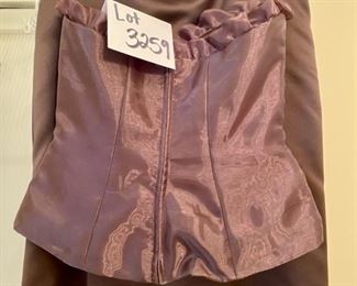 Lot 3259. $60.00  Chocolate brown 2 pc dress.  Bustier top with boning and ruffles and skirt with train.