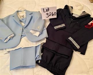 Lot 3260  $24.00  Absolutely adorable pair of children's outfits; including a sailor and powder blue suit. Size 18 Months.