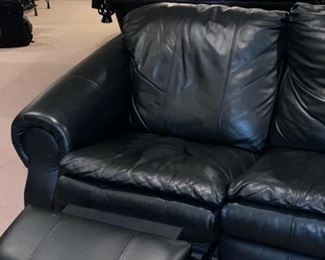 Lot 3274. $895.00 Super Sagles, Inc. 3 pc Leather sectional with Queen sleeper and wall saver recliner. Approximately 8' x 8.5' sides and 13'2" diagonal, height 32".