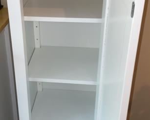 Lot 3284  $150.00   Pair of white and cabinets from Ikea with 5 shelves, natural birch finish top.   Will sell as a pair or separately.  $80.00 each if sold separately 16"W  x 15"D x 48"H