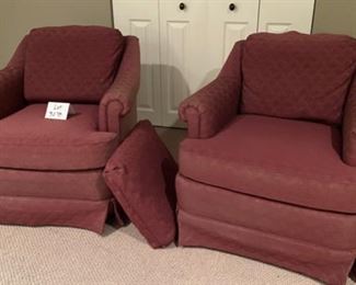 Lot 3287A  $400.00 Pair of Sherrill Upholstered Swivel Arm Chairs in Cranberry