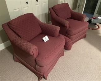 Lot 3287A  $400.00 Pair of Sherrill Upholstered Swivel Arm Chairs in Cranberry