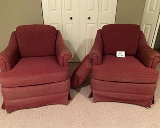 Lot 3287A $400.00 Pair of Sherrill Upholstered Swivel Arm Chairs in Cranberry