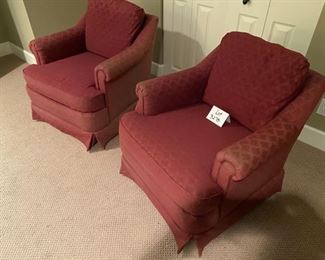 Lot 3287A $400.00 Pair of Sherrill Upholstered Swivel Arm Chairs in Cranberry