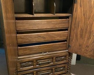 Lot 3281. $200.00  Williams Furniture Tall Dresser (42"w x 20" d) 5 drawers and 3 cubbies. Vintage,  Solid wood furniture.