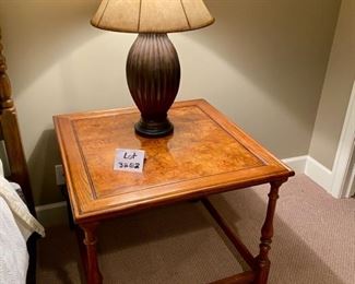Lot 3282. $165.00 Beautiful Hekman wood side table with burled inlaid top.  30"W x 30" D x 25" tall