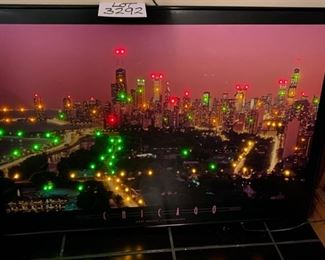 Lot 3292. $75.00  Chicago Skyline lighted print - very cool - by Jerry Drie.	