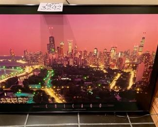 Lot 3292. $75.00  Chicago Skyline lighted print - very cool - by Jerry Drie.		