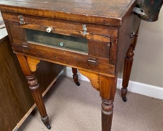 Lot 3297. $325.00 Very Unique Antique, wood egg incubator. Contains one screen tray in the egg drawer.  25"W x 26.5"D x 40"H	