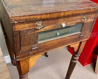 Lot 3297. $325.00 Very Unique Antique, wood egg incubator. Contains one screen tray in the egg drawer.  25"W x 26.5"D x 40"H	