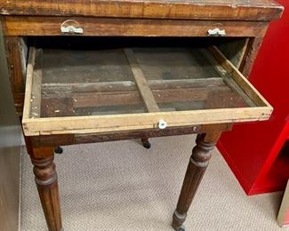 Lot 3297. $325.00 Very Unique Antique, wood egg incubator. Contains one screen tray in the egg drawer.  25"W x 26.5"D x 40"H	