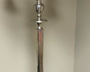 Lot 3298A $75.00  5 candle, candelabra beautiful mixed metal, pewter-like.	