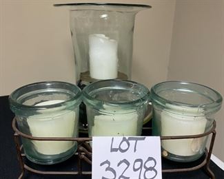 Lot 3298B  $50.00  4 candle, candelabra beautiful mixed metal, pewter-like.		