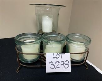 Lot 3298B  $50.00  4 candle, candelabra beautiful mixed metal, pewter-like.	