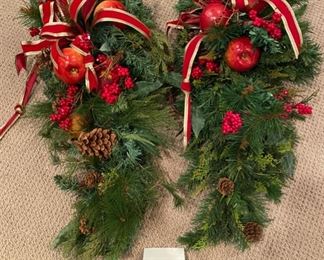 Lot 3305.  $80.00  for 2 - Holiday swags," red ribbons, pinecones and apples, oh my!"  32"H		
