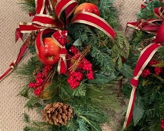 Lot 3305.  $80.00  for 2 - Holiday swags," red ribbons, pinecones and apples, oh my!"  32"H	
