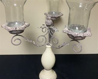Lot 3317. $25.00  3 arm candelabra in white/cream pedestal base  22.5" x 19"