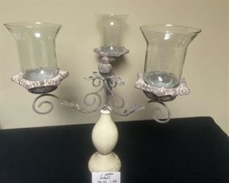 Lot 3317. $25.00  3 arm candelabra in white/cream pedestal base  22.5" x 19"