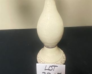 Lot 3317. $25.00  3 arm candelabra in white/cream pedestal base  22.5" x 19"