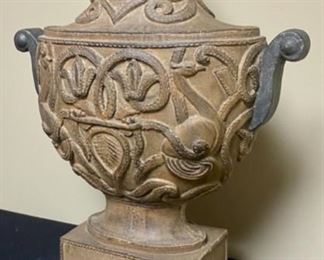 Lot 3328 $75.00  Extremely Heavy Metal Urn w/2 Handles Very Substantial Decor piece		