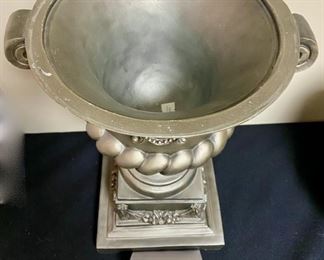 Lot 3335  $55.00	Covered Urn Gray & Charcoal from O'Brien the Florist  19" H x 7 1/2" Sq. Base x 9 " Diameter.		
