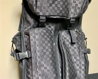 Lot 3321  $40.00  Sisely Luggage.  2 Wheels w/Handle Bar, multiple pockets and compartments 14"W  x  22" H