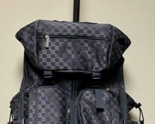 Lot 3321  $40.00  Sisely Luggage.  2 Wheels w/Handle Bar, multiple pockets and compartments 14"W  x  22" H