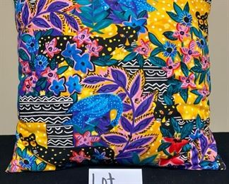 Lot 3343  $14.00  Very Colorful Pillow with cats, similar to Laurel Bush fabric? 	18"x18"	