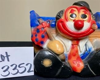 Lot 3352.  $24.00.  Unique Chalkware Clown Planter by Mylo Creations Signed, Collectible	9"L x 6"h x 5"w	