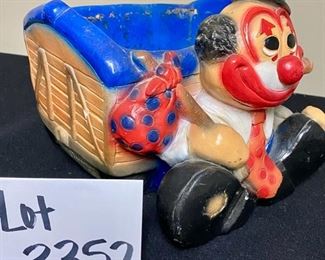 Lot 3352.  $24.00.  Unique Chalkware Clown Planter by Mylo Creations Signed, Collectible	9"L x 6"h x 5"w	