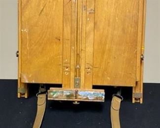 Lot 3358.  $75.00.  Vintage Grumbacher #286 French Easel Field Box. Made in France. The homeowner is an amazing artist, may this inspire your creativity! 19.5 x 12". Here's some info on restoring this lovely piece! http://levineartstudio.com/vintage-grumbacher-286-french-easel/ 	