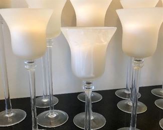 Lot 3228.  $56.00 18 stemmed votive cups (4 w/o votives) plus 12 votive candles.	Perfect for a do-it-yourself wedding or rehearsal dinner. 3 different sizes.