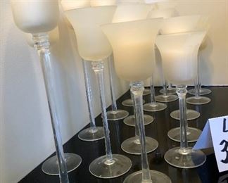 Lot 3228.  $56.00 18 stemmed votive cups (4 w/o votives) plus 12 votive candles.	Perfect for a do-it-yourself wedding or rehearsal dinner. 3 different sizes.