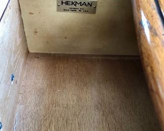 Lot 3184. $250.00   Vintage Hekman 3 drawer oak chest w/rounded lines and antique brass pulls. 18"D x 30"W x 25"H	 Dovetailed construction.  So cute Bombe style!