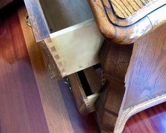 Lot 3184. $250.00.  Vintage Hekman 3 drawer oak chest w/rounded lines and antique brass pulls. 18"D x 30"W x 25"H	 Dovetailed construction.  So cute Bombe style!